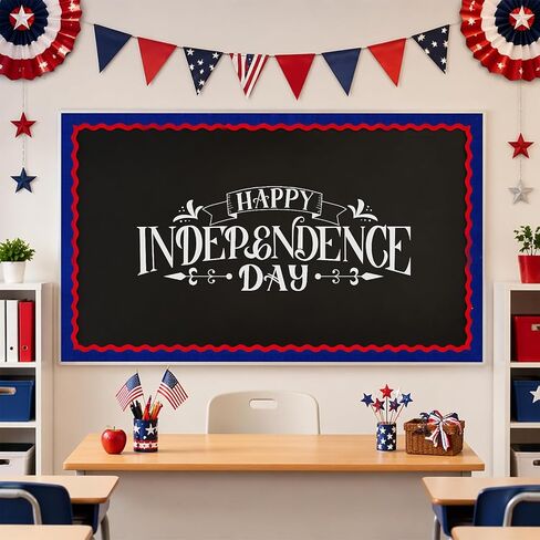 FYSUIMU 32.8 Ft July 4th Patriotic Bulletin Board Border Red Blue Scalloped Border Trim Self Adhesive Independence Day Bulletin Board Stickers Roll for School Office Classroom Party Decor in Kuwait