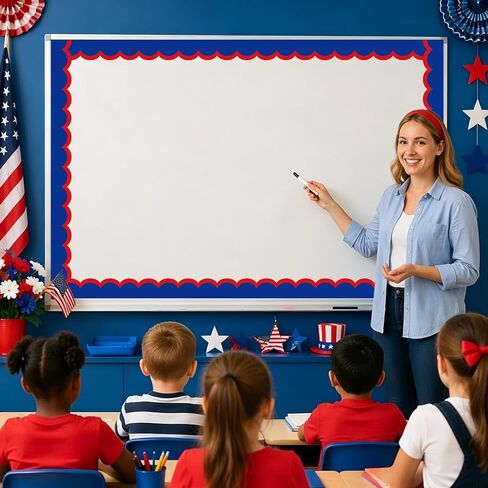 FYSUIMU 32.8 Ft July 4th Patriotic Bulletin Board Border Red Blue Scalloped Border Trim Self Adhesive Independence Day Bulletin Board Stickers Roll for School Office Classroom Party Decor in Kuwait
