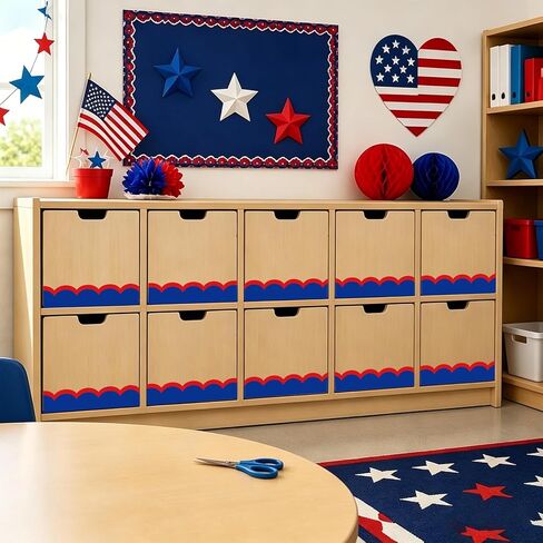 FYSUIMU 32.8 Ft July 4th Patriotic Bulletin Board Border Red Blue Scalloped Border Trim Self Adhesive Independence Day Bulletin Board Stickers Roll for School Office Classroom Party Decor in Kuwait