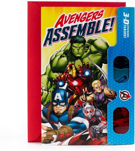 Hallmark Avengers Birthday Card with 3D Stickers and Glasses (Avengers Assemble!) (499RZB7022) in Saudi Arabia