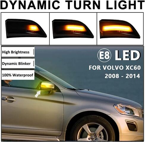 LED Dynamic Turn Signal Light Side Mirror Blinker Sequential Lamp Assembly For Volvo XC60 2008 2009 2010 2011 2012-2014 in Kuwait