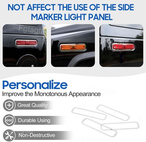 Side Marker Light Cover Compatible with Hummer H2 2003-2009, Side Turn Signal Light Decorative Frame, Auto Exterior Light Protection Kit, Chrome Silver, 4PCS in Kuwait