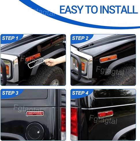 Side Marker Light Cover Compatible with Hummer H2 2003-2009, Side Turn Signal Light Decorative Frame, Auto Exterior Light Protection Kit, Chrome Silver, 4PCS in Kuwait