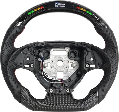 Led Carbon Fiber Steering Wheel, D-shaped Perfoated Leather Grip Steering Wheel with Paddle Shifter Holes Fit for Chevrolet Camaro 2016-2020(Red Stitching) in Saudi Arabia