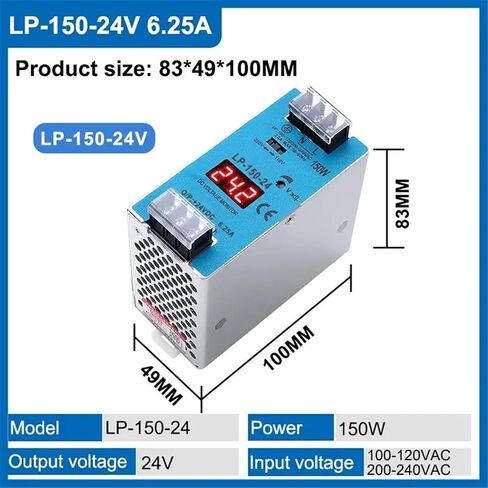 1pcs LP 150W 12V 24V 48V 12.5A 6.25A 3.15A DIN Rail Model AC DC Digital Display Switching Power Supply Single Output(LP-150-24V 6.25A) in Saudi Arabia