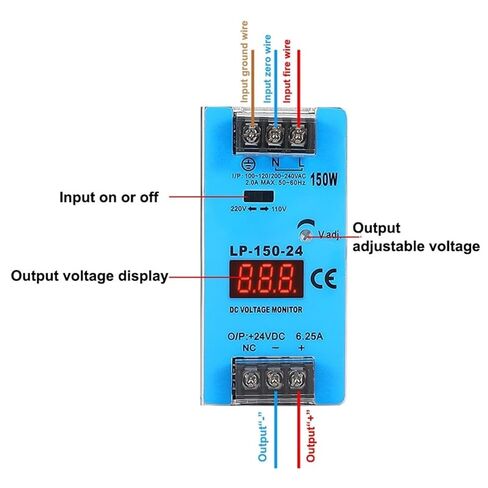 1pcs LP 150W 12V 24V 48V 12.5A 6.25A 3.15A DIN Rail Model AC DC Digital Display Switching Power Supply Single Output(LP-150-24V 6.25A) in Saudi Arabia
