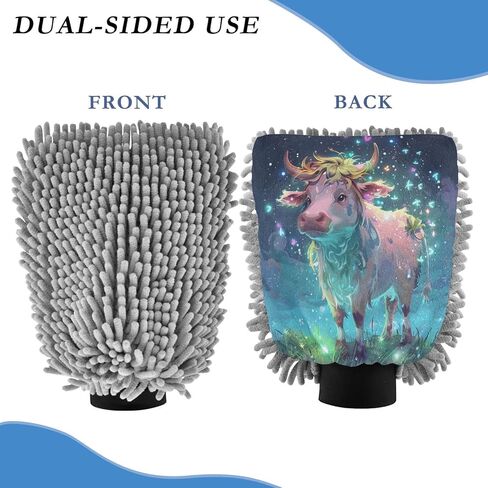 قفاز غسيل السيارات وتجفيفه من ALAZA Cow Butterfly Starry، خالٍ من الخدوش، قطعتان من قفازات الغسيل والتجفيف المصنوعة من الألياف الدقيقة الماصة/الشانيل، مقاس M in Kuwait