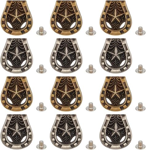 12PCS Horseshoe Metal Screw Back Buttons 2 Colors Western Star Cowboy Buffalo Engraved Decorative Leather Buckles Conchos Vintage Castings Rivets Studs for DIY Craft(Bronze;Silver) in Saudi Arabia