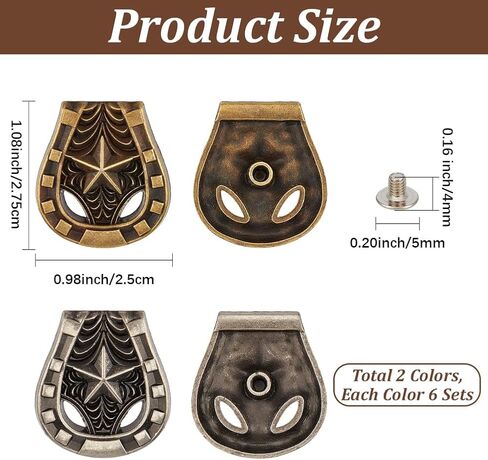 12PCS Horseshoe Metal Screw Back Buttons 2 Colors Western Star Cowboy Buffalo Engraved Decorative Leather Buckles Conchos Vintage Castings Rivets Studs for DIY Craft(Bronze;Silver) in Saudi Arabia