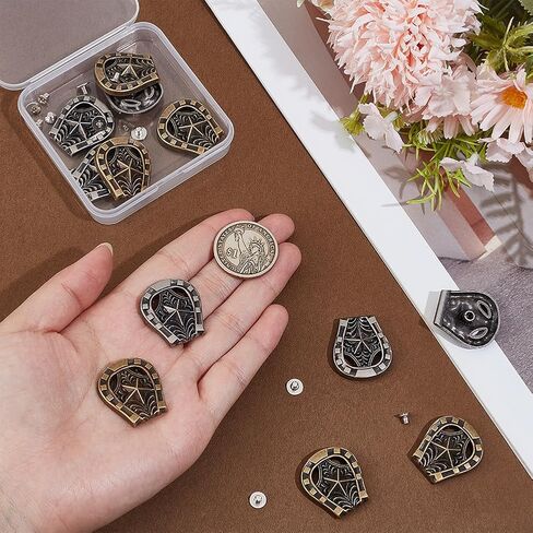 12PCS Horseshoe Metal Screw Back Buttons 2 Colors Western Star Cowboy Buffalo Engraved Decorative Leather Buckles Conchos Vintage Castings Rivets Studs for DIY Craft(Bronze;Silver) in Saudi Arabia
