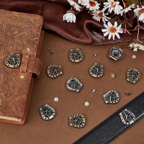 12PCS Horseshoe Metal Screw Back Buttons 2 Colors Western Star Cowboy Buffalo Engraved Decorative Leather Buckles Conchos Vintage Castings Rivets Studs for DIY Craft(Bronze;Silver) in Saudi Arabia