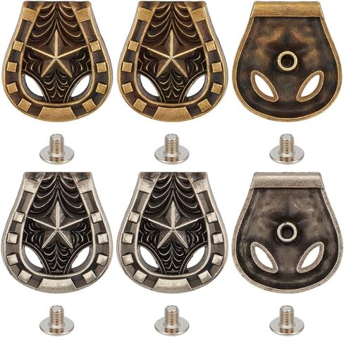 12PCS Horseshoe Metal Screw Back Buttons 2 Colors Western Star Cowboy Buffalo Engraved Decorative Leather Buckles Conchos Vintage Castings Rivets Studs for DIY Craft(Bronze;Silver) in Saudi Arabia