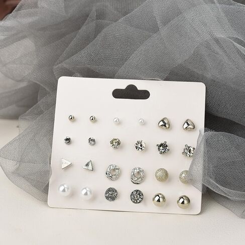 12pairs/set Stud Earrings Women Fashion Simple Crystal Earrings Pearl Minimalist Earring Wedding Jewelry Gifts in Saudi Arabia