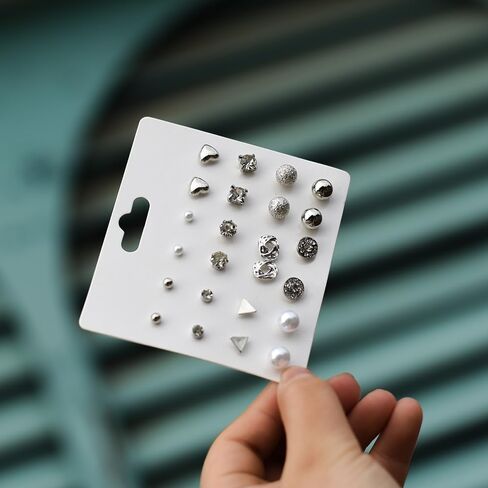 12pairs/set Stud Earrings Women Fashion Simple Crystal Earrings Pearl Minimalist Earring Wedding Jewelry Gifts in Saudi Arabia