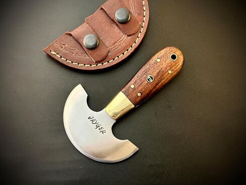 Handmade Round Head Knife | Carbon Steel | Half Moon Leather Working Knife | Wooden Handle | Skiver Knife for DIY Leathercraft | With Leather Sheath in Saudi Arabia