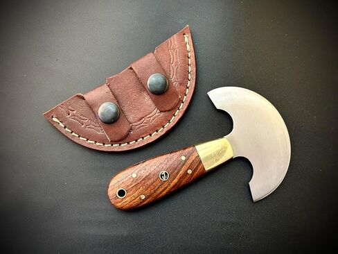 Handmade Round Head Knife | Carbon Steel | Half Moon Leather Working Knife | Wooden Handle | Skiver Knife for DIY Leathercraft | With Leather Sheath in Saudi Arabia