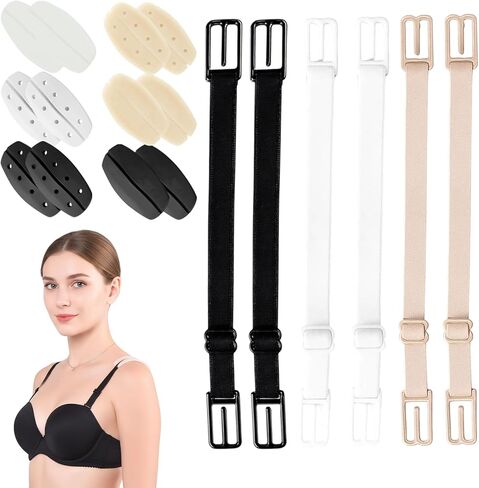 Bra Strap Cushion, Anti Slip Shoulder Pads for Women, Shoulder Pads for Women, Elastic Strap Bra Strap Holder, 18-Piece Set in Black Nude White with Solid and Breathable Designs in Saudi Arabia