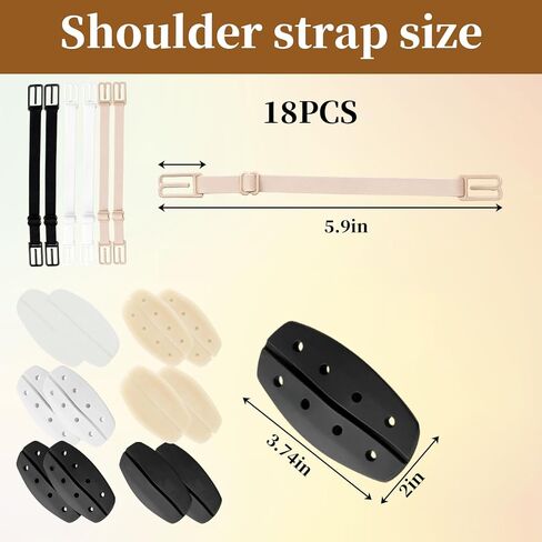 Bra Strap Cushion, Anti Slip Shoulder Pads for Women, Shoulder Pads for Women, Elastic Strap Bra Strap Holder, 18-Piece Set in Black Nude White with Solid and Breathable Designs in Saudi Arabia
