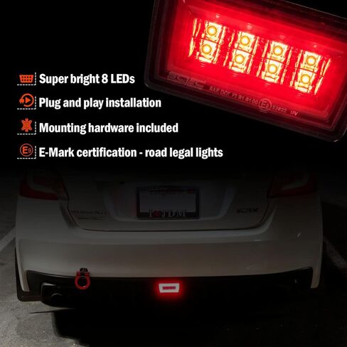 F1 Clear Lens LED Rear Fog Light Kit - Plug and Play Brake Light Compatible With 2015-2021 Subaru WRX STI Red Bar - Functions as Tail Lamp & Brake Lamp in Kuwait