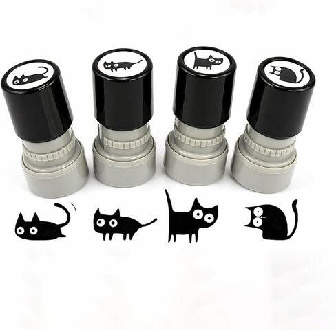 4 Pcs Self Inking Cat Stamp Set, Halloween Vintage Black Cat Pattern Craft Stamps, Refillable Mini Kitten Stamps for Journals, Scrapbook, Cards, Making Planner DIY Letter & Teacher Rewards in Saudi Arabia