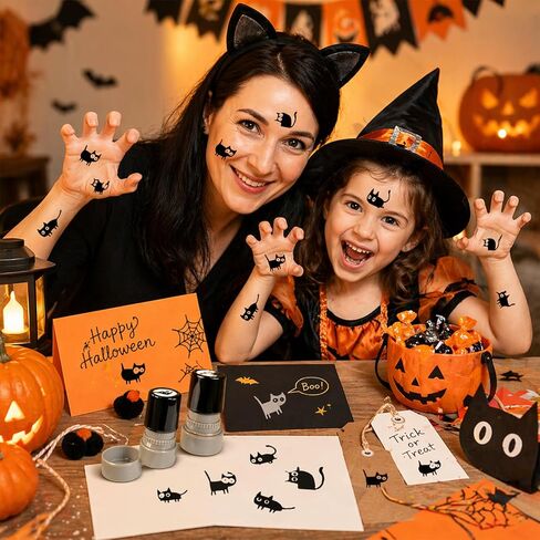 4 Pcs Self Inking Cat Stamp Set, Halloween Vintage Black Cat Pattern Craft Stamps, Refillable Mini Kitten Stamps for Journals, Scrapbook, Cards, Making Planner DIY Letter & Teacher Rewards in Saudi Arabia