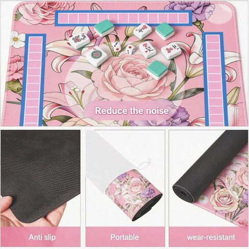 Mahjong Mat - Non-Slip Noise Reduction Gaming Mat 33 * 33 Inch for Mahjong/Poker/Board Games/Dominoes/Card Games(Pink) in Saudi Arabia