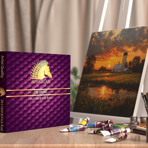 مجموعة طلاء زيتي من MyArtscape، 24 لونًا، أنابيب 24 × 0.41 أونصة سائلة (12 مل)، أصباغ فنان ثقيلة للرسم على القماش، تشبع ألوان زاهية غنية، مزج سلس، لمسة نهائية لامعة in Kuwait