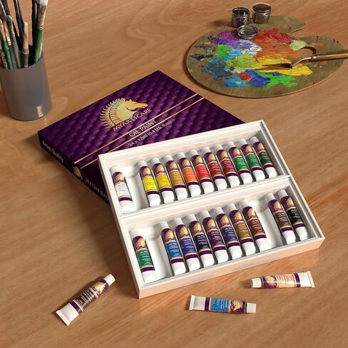 مجموعة طلاء زيتي من MyArtscape، 24 لونًا، أنابيب 24 × 0.41 أونصة سائلة (12 مل)، أصباغ فنان ثقيلة للرسم على القماش، تشبع ألوان زاهية غنية، مزج سلس، لمسة نهائية لامعة in Kuwait