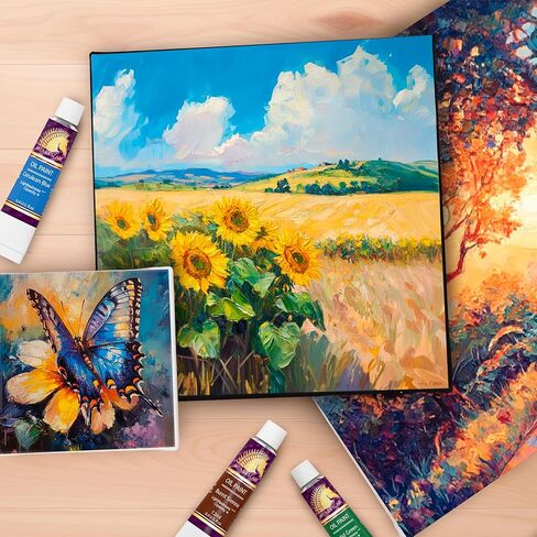 مجموعة طلاء زيتي من MyArtscape، 24 لونًا، أنابيب 24 × 0.41 أونصة سائلة (12 مل)، أصباغ فنان ثقيلة للرسم على القماش، تشبع ألوان زاهية غنية، مزج سلس، لمسة نهائية لامعة in Kuwait