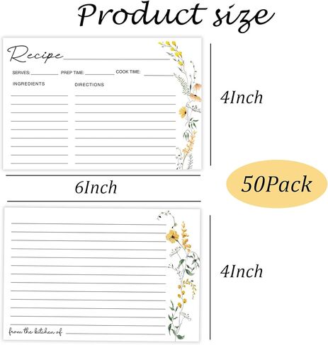 50 Pack 4x6 Recipe Cards, Double Sided Wildflower Cute Recipe Cards for Bridal Shower, Weeding, Housewarming, Kitchen Gifts, Christmas Cardstock Index Menu Card in Saudi Arabia