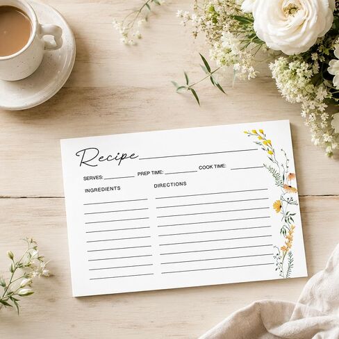 50 Pack 4x6 Recipe Cards, Double Sided Wildflower Cute Recipe Cards for Bridal Shower, Weeding, Housewarming, Kitchen Gifts, Christmas Cardstock Index Menu Card in Saudi Arabia