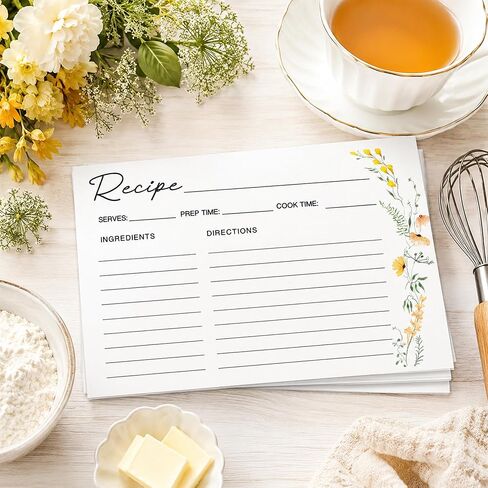 50 Pack 4x6 Recipe Cards, Double Sided Wildflower Cute Recipe Cards for Bridal Shower, Weeding, Housewarming, Kitchen Gifts, Christmas Cardstock Index Menu Card in Saudi Arabia