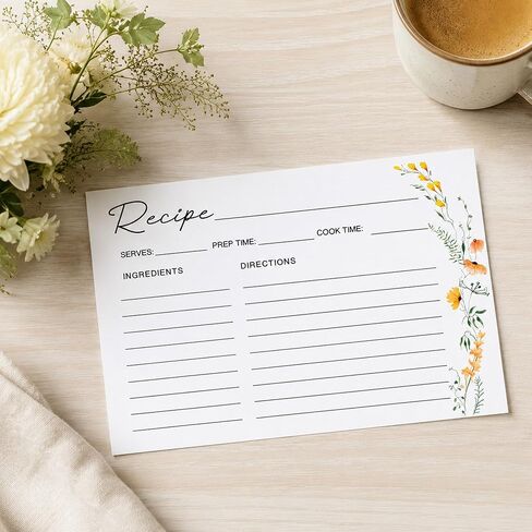 50 Pack 4x6 Recipe Cards, Double Sided Wildflower Cute Recipe Cards for Bridal Shower, Weeding, Housewarming, Kitchen Gifts, Christmas Cardstock Index Menu Card in Saudi Arabia