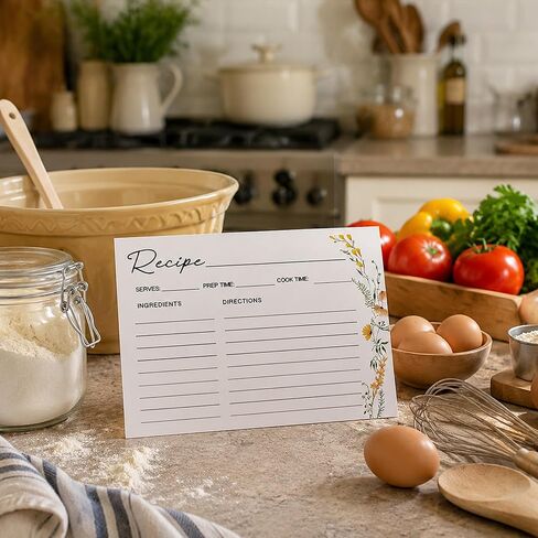50 Pack 4x6 Recipe Cards, Double Sided Wildflower Cute Recipe Cards for Bridal Shower, Weeding, Housewarming, Kitchen Gifts, Christmas Cardstock Index Menu Card in Saudi Arabia