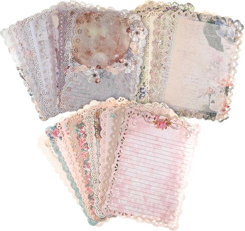 30Sheets Lace Edged Scrapbook Paper 3Pack Vintage Decorative Paper Assorted Background Scrapbooking Embellishments for Stationery Letter Writing Junk Journal Supplies DIY Collage 4.9x6.9 in in Saudi Arabia