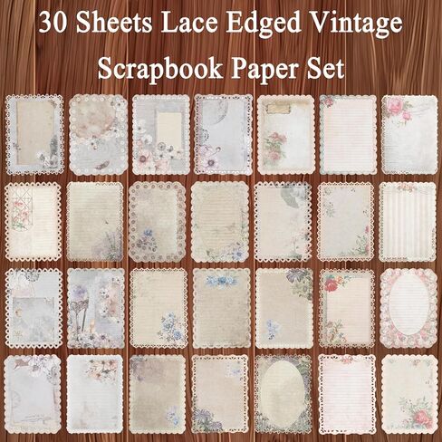 30Sheets Lace Edged Scrapbook Paper 3Pack Vintage Decorative Paper Assorted Background Scrapbooking Embellishments for Stationery Letter Writing Junk Journal Supplies DIY Collage 4.9x6.9 in in Saudi Arabia