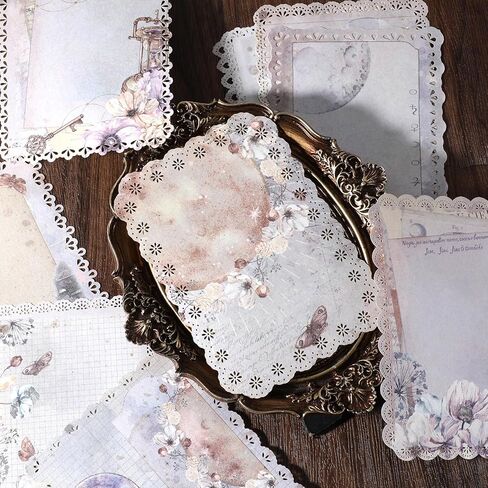 30Sheets Lace Edged Scrapbook Paper 3Pack Vintage Decorative Paper Assorted Background Scrapbooking Embellishments for Stationery Letter Writing Junk Journal Supplies DIY Collage 4.9x6.9 in in Saudi Arabia