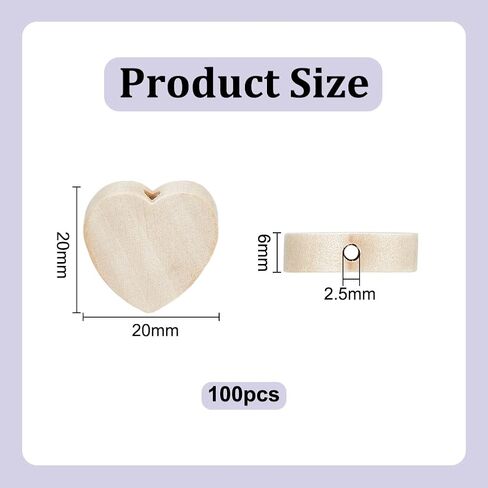 OLYCRAFT 100Pcs Heart Shape Wood Beads with 2.5mm Hole Wooden Heart Beads 20mm Unfinished Wooden Loose Beads Heart Spacer Beads for Bracelets Jewelry Making Hair DIY Craft Handmade Decor in Saudi Arabia