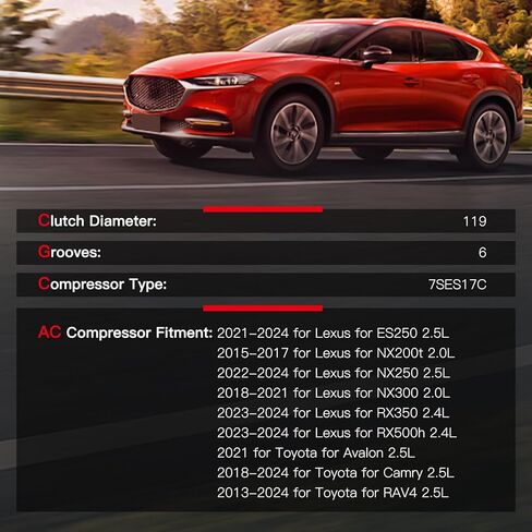 Cciyu تكييف وضاغط للهواء لتويوتا RAV4 أفالون كامري 2.5L 2013-2024 لكزس ES250 NX200t NX250 NX300 RX350 2.0L 2.4L 2.5L يستبدل ضاغط التيار المتردد للسيارة in Kuwait