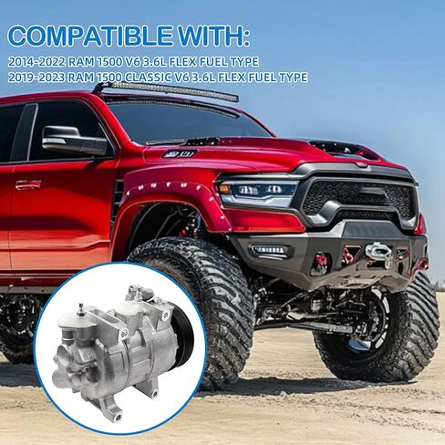 ضاغط مكيف الهواء 12 فولت مع استبدال القابض متوافق مع 2014-2022 Ram 1500 2019-2023 Ram 1500 Classic V6 3.6L FLEX نوع الوقود 68158901AB 198334 in Kuwait