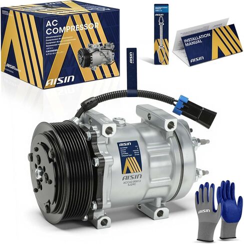 AISIN AFTERMARKET ACCAZ-00812 Air Conditioner AC Compressor - Compatible with Kenworth T660 T680 T880, Peterbilt 365 367 388 389 567 579 587-2015-2016 - with 8-Pulley Groove, with Clutch in Kuwait