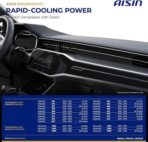AISIN AFTERMARKET ACCAZ-00812 Air Conditioner AC Compressor - Compatible with Kenworth T660 T680 T880, Peterbilt 365 367 388 389 567 579 587-2015-2016 - with 8-Pulley Groove, with Clutch in Kuwait