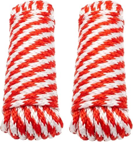 Solid Braid Derby Rope, 5/16" x 100FT, Red & White, Resistant to Oils and Abrasion Utility Rope（2 Pack, 50ft Each） in Saudi Arabia