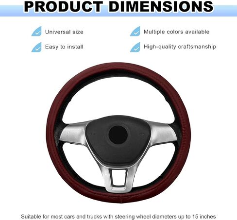 15 Inch Leather Steering Wheel Cover, Breathable Steering Wheel Protective Cover with Anti-Slip Lining, Soft and Comfortable Wheel Protector for SUV Truck Sedan, Car Accessories (Wine Red) in Saudi Arabia