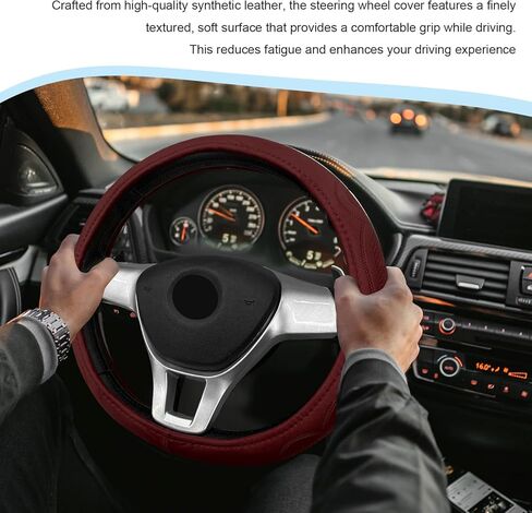 15 Inch Leather Steering Wheel Cover, Breathable Steering Wheel Protective Cover with Anti-Slip Lining, Soft and Comfortable Wheel Protector for SUV Truck Sedan, Car Accessories (Wine Red) in Saudi Arabia