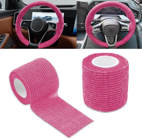 2PCS Car Steering Wheel Cover Wrap Tape, Non-Slip Sweat-Absorbent Steering Wheel Protective Strap Bandage, Breathable Vehicle Interior Accessories, Universal for Car Truck SUV (14.76Ft/Red) in Saudi Arabia