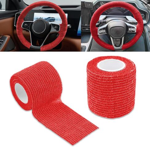 2PCS Car Steering Wheel Cover Wrap Tape, Non-Slip Sweat-Absorbent Steering Wheel Protective Strap Bandage, Breathable Vehicle Interior Accessories, Universal for Car Truck SUV (14.76Ft/Red) in Saudi Arabia
