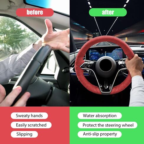 2PCS Car Steering Wheel Cover Wrap Tape, Non-Slip Sweat-Absorbent Steering Wheel Protective Strap Bandage, Breathable Vehicle Interior Accessories, Universal for Car Truck SUV (14.76Ft/Red) in Saudi Arabia