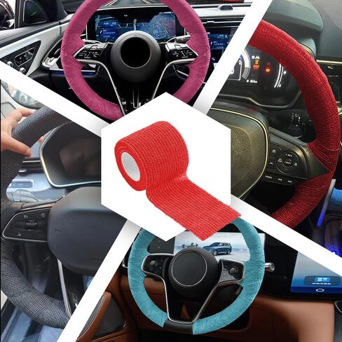 2PCS Car Steering Wheel Cover Wrap Tape, Non-Slip Sweat-Absorbent Steering Wheel Protective Strap Bandage, Breathable Vehicle Interior Accessories, Universal for Car Truck SUV (14.76Ft/Red) in Saudi Arabia