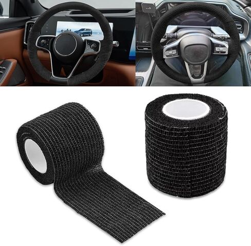2PCS Car Steering Wheel Cover Wrap Tape, Non-Slip Sweat-Absorbent Steering Wheel Protective Strap Bandage, Breathable Vehicle Interior Accessories, Universal for Car Truck SUV (14.76Ft/Red) in Saudi Arabia